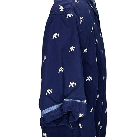 Aeropostale A87 Men’s Short Sleeve Button Up Shirt Large Navy Blue All Over Logo - Picture 5 of 11